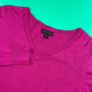 Worthington Women's V Neck Sweater Top MT Magenta Pink‎ Knit Long Sleeve